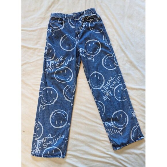 Smiley Originals X H&M Jeans Baggy Loose Fit Smiley Face Womens 8 High Rise - Picture 1 of 6
